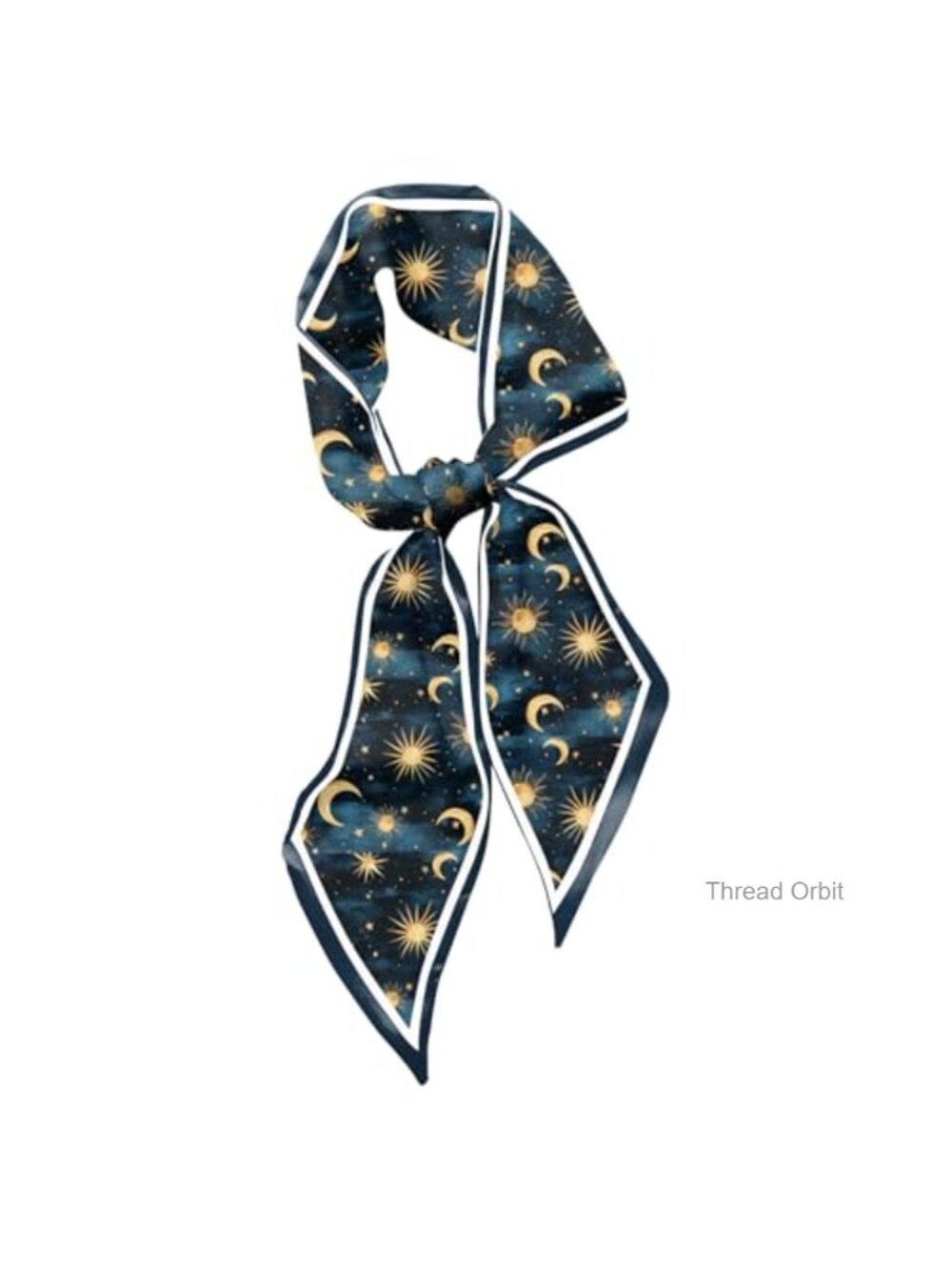 Satin Silk Feel Scarf 59x6.7 Sun Moon Print Hair Neck Bag Decoration